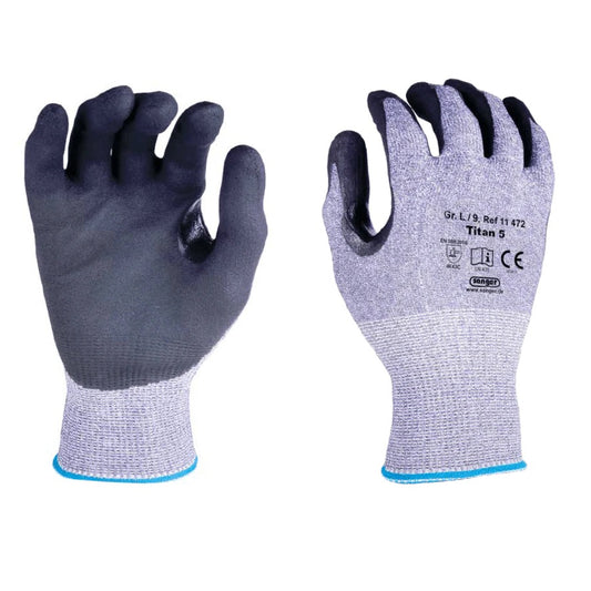 Sänger Titan 5 HPPE-Schnittschutz-Strickhandschuhe Nitril-Mikroschaum-Beschichtet - 12 Paar ( Schnittschutzklasse 5)