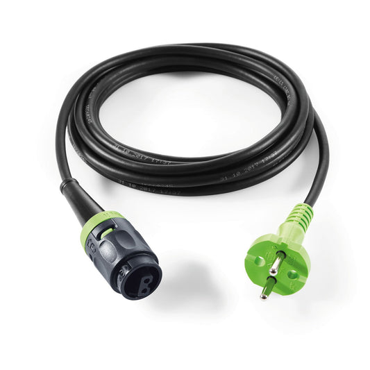 Festool plug it-Kabel mit grünem PUR-Stecker und schwarzer Bajonettverriegelung, Gesamtansicht