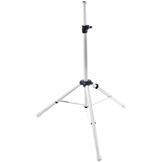 Festool Stativ ST DUO 200 mit ausgefahrenem Aluminiumrohr, dreieckiger Fußkonstruktion und schwarzem Kopfadapter.