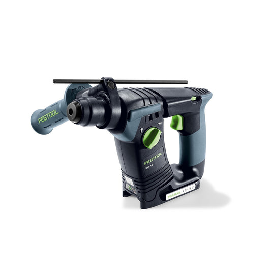 Festool BHC 18-Basic Akku-Bohrhammer mit SDS-Plus Werkzeugaufnahme und grünen Bedienelementen, Seitenansicht