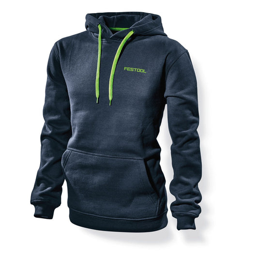 Festool Kapuzenpullover HO-FT2 Unisex-Hoodie dunkelblau mit grünem Kordelzug und Kängurutasche
