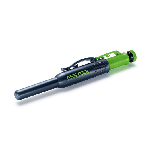 Festool Tieflochmarker TLM-FT1 mit schwarzem Gehäuse, grünem Markieraufsatz und integriertem Spitzer