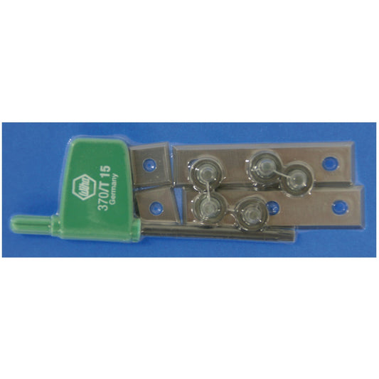 Festool Wendeplatten-Set Wepla mit grünem Behälter und Wendeplatten, TX-Schlüssel auf blauem Hintergrund