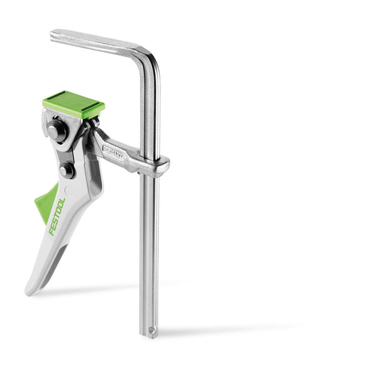 Festool Hebelzwinge FS-HZ 160 mit Stahlspannarm und grünem Kunststoffgriff zur Werkstückfixierung.