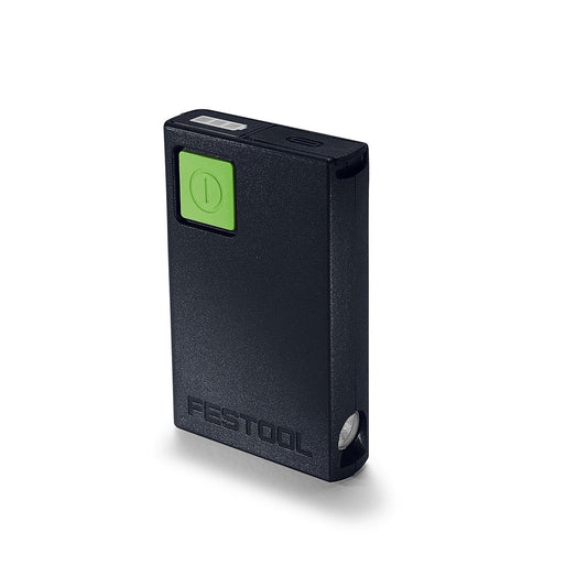 Festool Lichtmodul LM-TS/TSC mit grüner LED-Anzeige und Magnet-Befestigung, Frontansicht.
