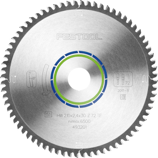Festool Kreissägeblatt HW 210x2,4x30 Z72 TF ALUMINIUM/PLASTICS, 72 Zähne, Hartmetallbestückung