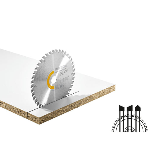 Festool Kreissägeblatt WOOD FINE CUT HW mit Hartmetallzähnen beim Feinschnitt in Holzwerkstoff