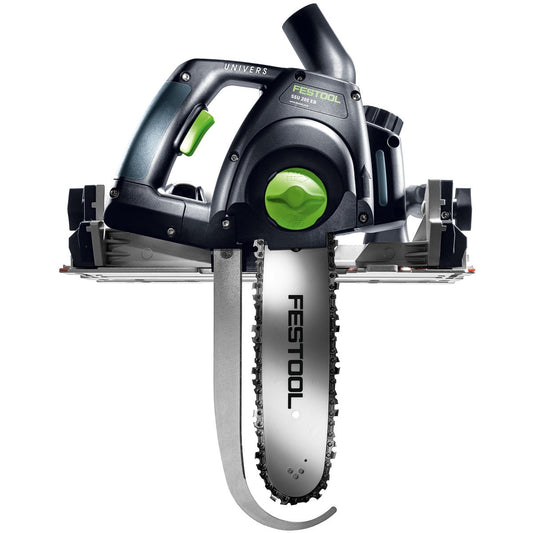 Festool Schwertsäge SSU 200 EB-Plus-FS mit Kettenführung und grünem Absaugstutzen, Frontansicht