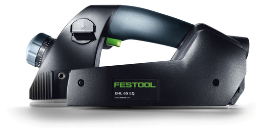Festool Einhandhobel EHL 65 EQ-Plus Seitenansicht mit Spantiefeneinstellung und grünem Ein-Aus-Schalter
