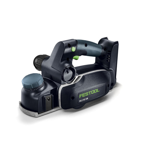Festool Akku-Hobel HLC 82 EB mit 82 mm Hobelbreite, bürstenlosem Motor und grünen Bedienelementen in Frontansicht