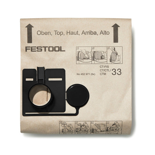 Festool Filtersack CT 33 mit schwarzem Kunststoffverschluss und Anleitung zum Wechseln