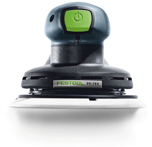 Festool ETS EC 150/3 EQ Exzenterschleifer mit grünem Power-Button und EC-TEC Motor, Draufsicht