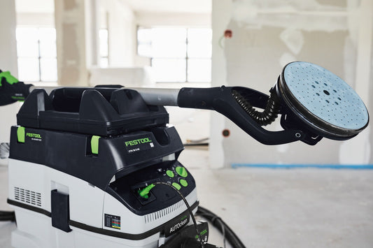 Festool Werkzeughalter WHR-CT LHS 2 montiert auf Sauger mit PLANEX Langhalsschleifer