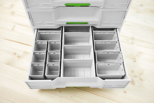Festool Einsatzboxen Set offen, 6x50x50 und 7x50x100mm Boxen mit Schaumstoffpads in Systainer.