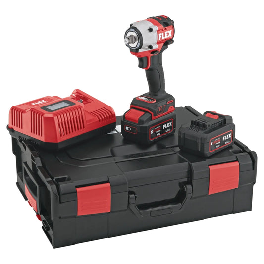 FLEX IW 1/2" 400 18.0-EC Set Akku-Schlagschrauber 18 V Lieferumfang mit Schnellladegerät, zwei 5,0 Ah Akkus und Transportbox L-BOXX