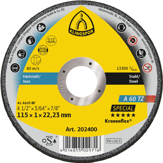 Klingspor Kronenflex Trennscheibe A 60 TZ Special, 115 x 1 x 22,23 mm, Art.-Nr. 202400