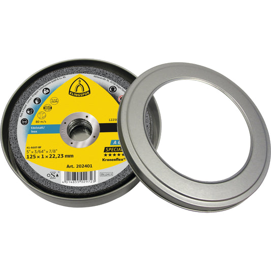 Klingspor Kronenflex Trennscheibe A 60 TZ Special, 125 x 1 x 22,23 mm in Metallbox