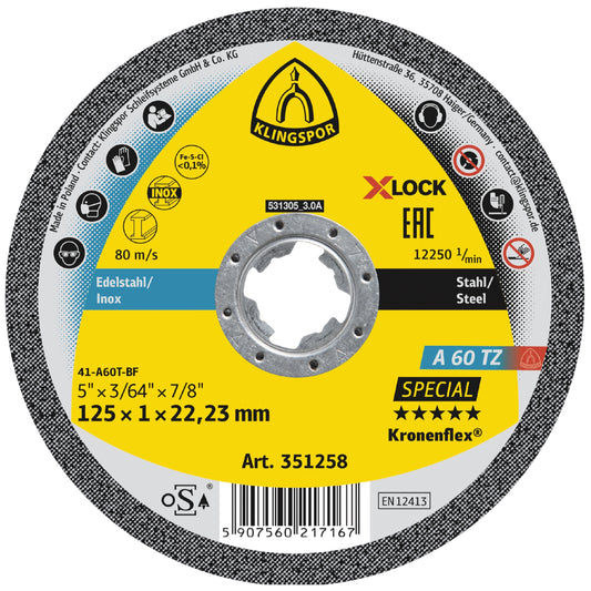 Klingspor Kronenflex Trennscheibe A 60 TZ Special XLOCK, 125 x 1 x 22,23 mm